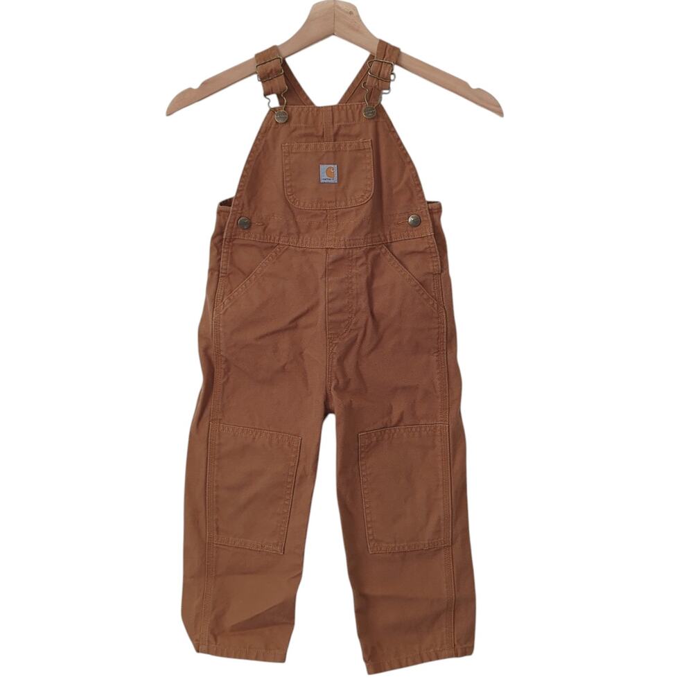 Carhartt Kid Overalls 3T Unisex Boy Girl‎ Canvas Brown Double Knee Bibs Cotton